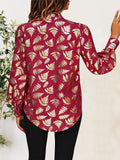 Printed Notched Long Sleeve Shirt - Trendsi