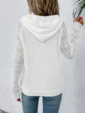 Waffle-Knit Long Sleeve Hoodie - Trendsi
