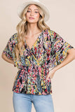 BOMBOM Printed Surplice Peplum Blouse - Trendsi - Flyclothing LLC