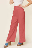 Double Take Full Size Texture Smocked Waist Wide Leg Pants - Trendsi - Flyclothing LLC