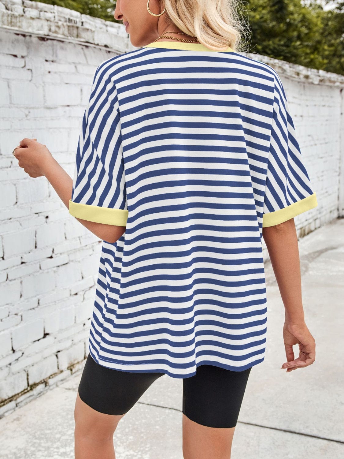 Lovelet Striped Round Neck Half Sleeve T-Shirt - Trendsi