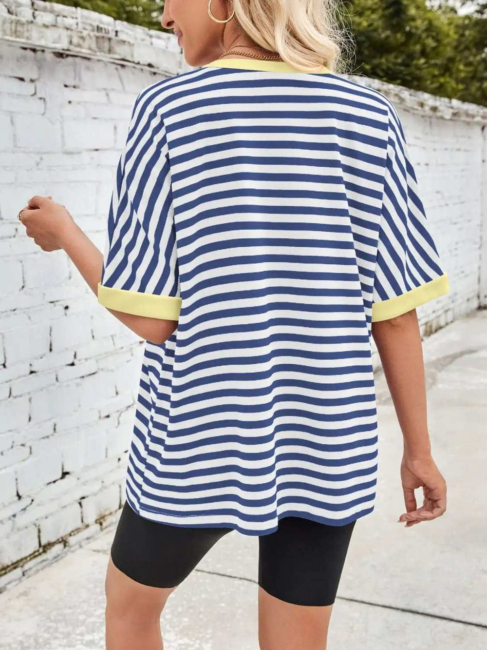Lovelet Striped Round Neck Half Sleeve T-Shirt - Trendsi - Flyclothing LLC