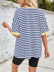 Lovelet Striped Round Neck Half Sleeve T-Shirt - Trendsi
