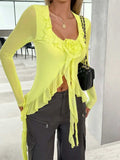 Flower Scoop Neck Long Sleeve Top - Trendsi - Flyclothing LLC