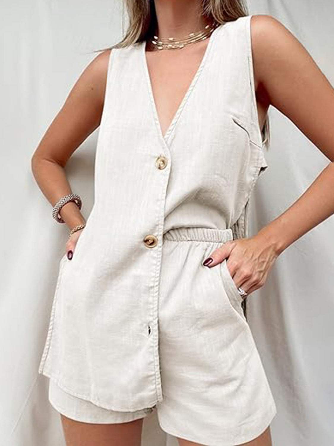 Full Size Button Up Top and Shorts Set - Trendsi - Flyclothing LLC