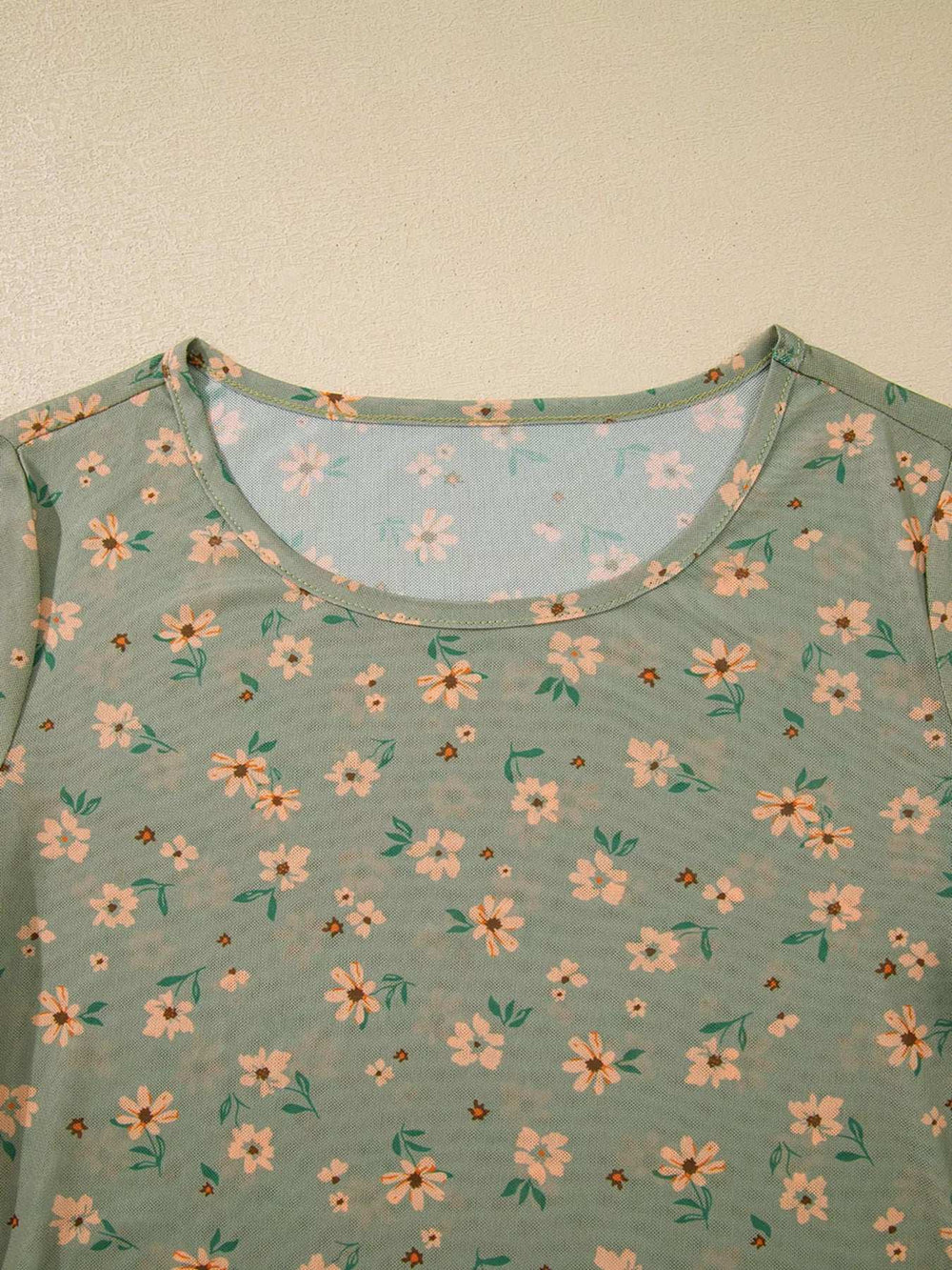 Floral Print Mesh Long Sleeve Top - Trendsi - Flyclothing LLC