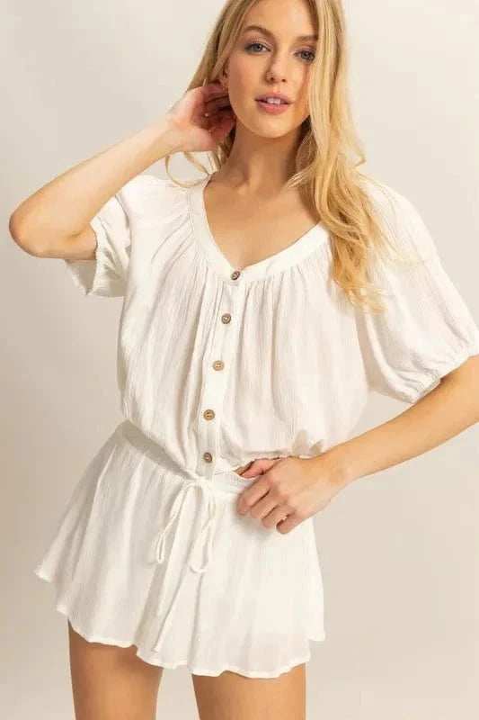 HYFVE Drawstring Hem Short Sleeve Top and Skort Set - Trendsi - Flyclothing LLC