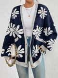 Contrast Dropped Shoulder Long Sleeve Cardigan - Trendsi - Flyclothing LLC