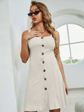 Button Up Square Neck Wide Strap Dress - Trendsi - Flyclothing LLC