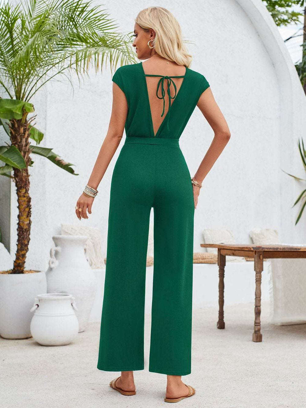 Twisted Round Neck Cap Sleeve Jumpsuit - Trendsi - Flyclothing LLC