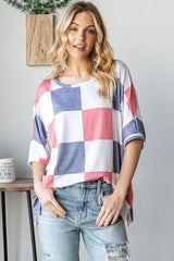 HOPELY Checkered Round Neck Half Sleeve T-Shirt - Trendsi