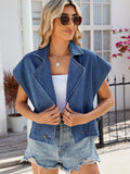 Buttoned Up Collared Neck Denim Top - Trendsi
