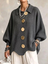 Full Size Gold Buttons Lantern Sleeve Cardigan Plus Size - Trendsi - Flyclothing LLC