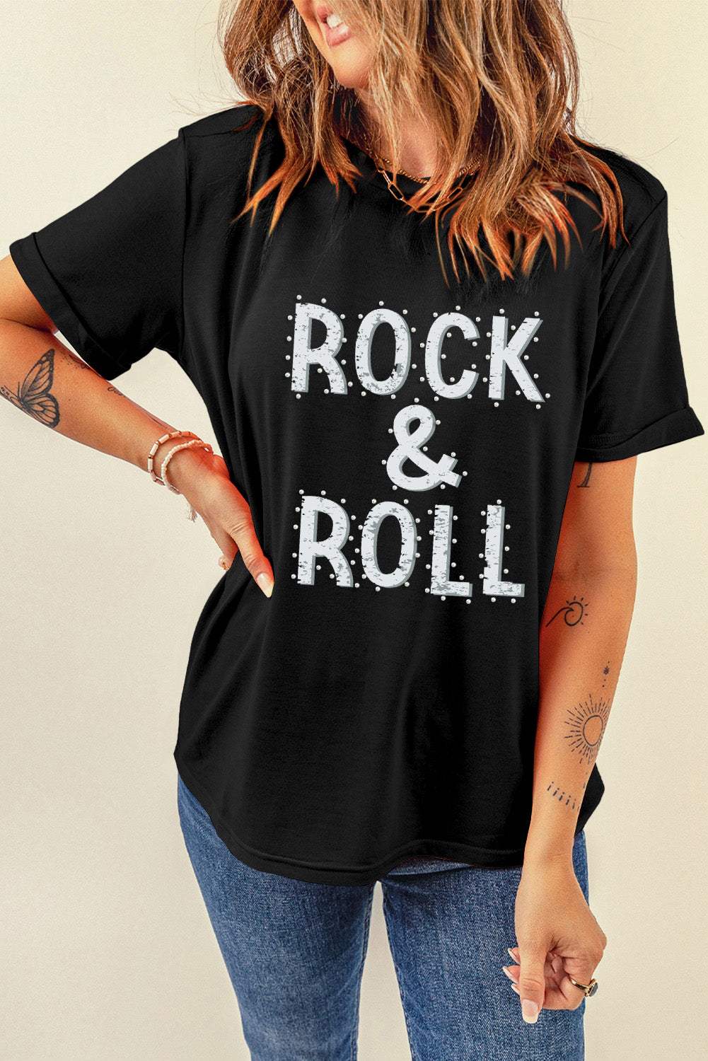 Letter Graphic Round Neck Short Sleeve T-Shirt - Trendsi - Flyclothing LLC
