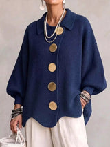 Full Size Gold Buttons Lantern Sleeve Cardigan Plus Size - Trendsi - Flyclothing LLC