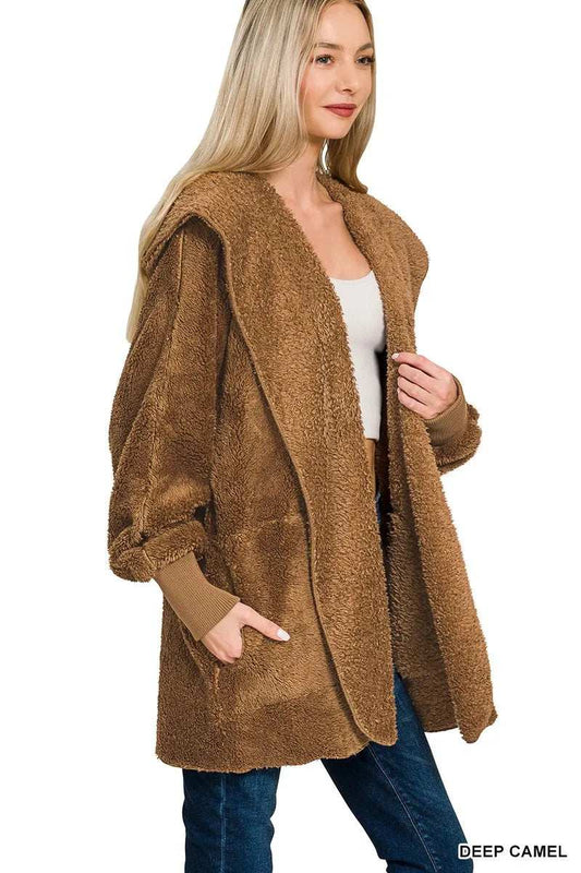 Zenana Hooded Faux Fur Jacket with Pockets - Trendsi - Flyclothing LLC