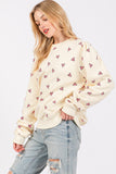 SAGE + FIG Heart Printed Contrast Long Sleeve Sweatshirt - Trendsi