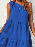 Textured Tied Single Shoulder Mini Dress - Trendsi - Flyclothing LLC
