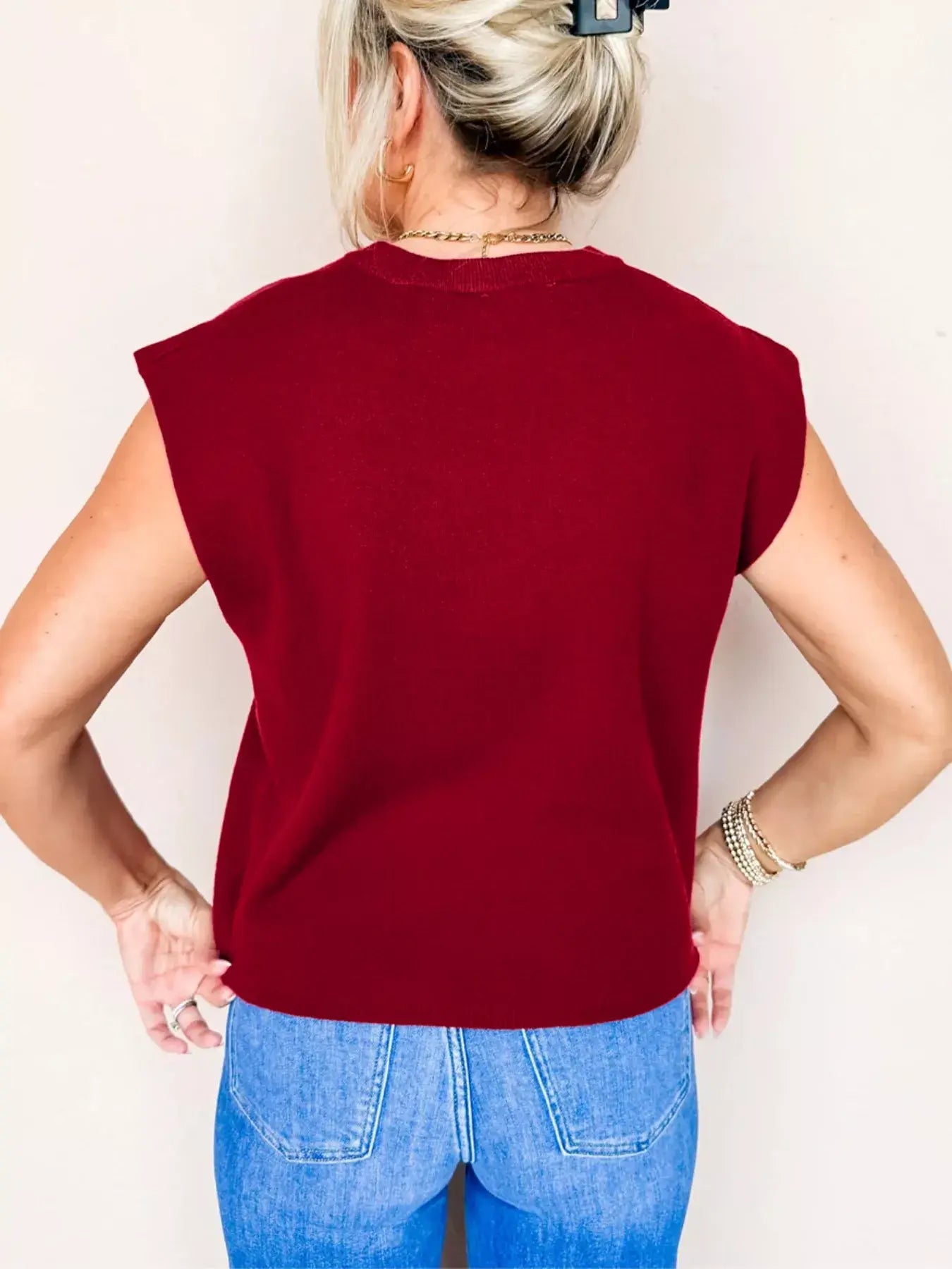 Solid Color Crew Neck Knit Cap Sleeve Sweater - Trendsi - Flyclothing LLC
