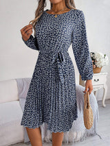 Ditsy Floral Tie Waist Pleated Dress - Trendsi - Flyclothing LLC