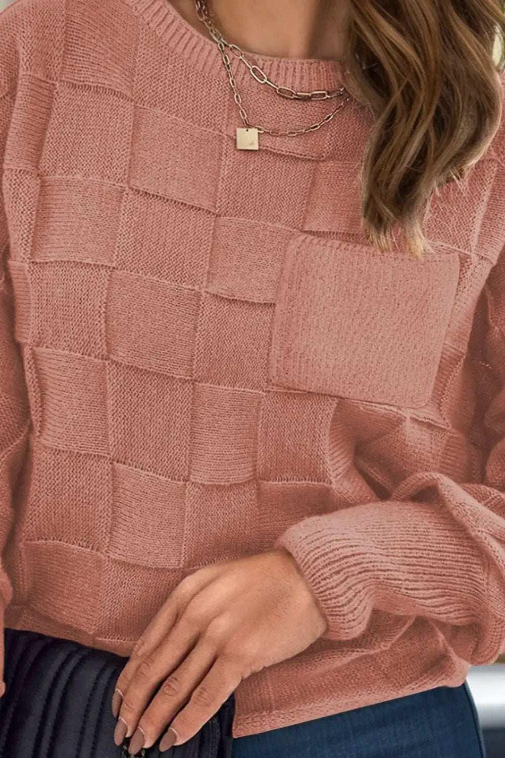 Plus Size Plaid Round Neck Sweater - Trendsi - Flyclothing LLC