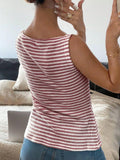 Button Down Striped Tank - Trendsi