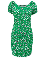 Printed V-Neck Short Sleeve Mini Dress - Trendsi