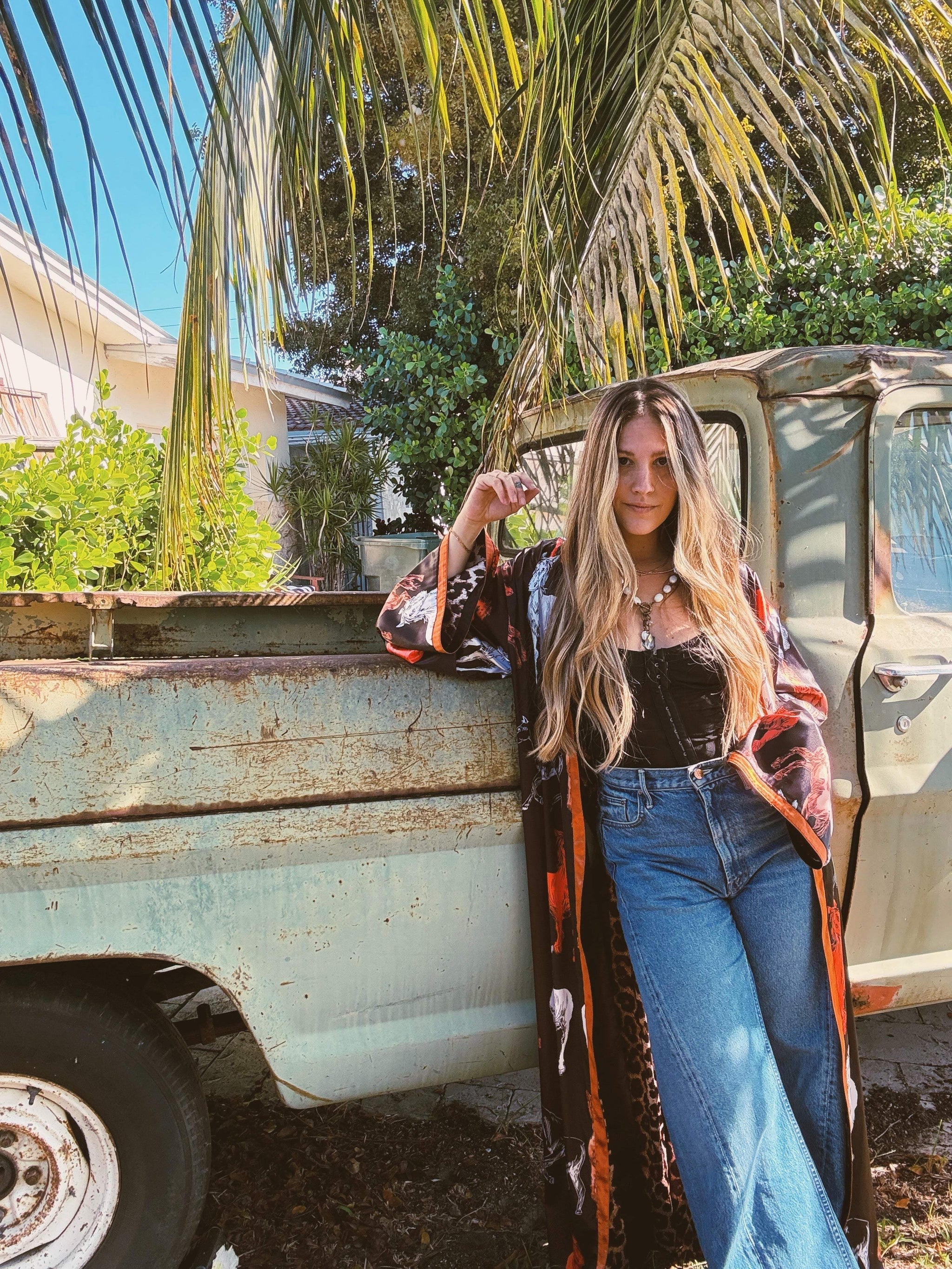 Rebel Yell Horse & Leopard Print Reversible Duster - Lil Bee's Bohemian - Flyclothing LLC