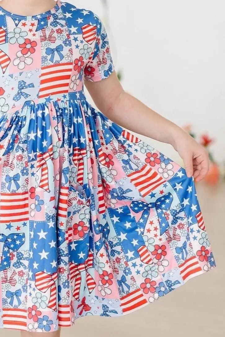 Patriotic Patchwork S/S Pocket Twirl Dress - Mila & Rose ®