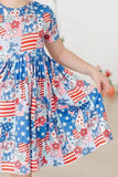 Patriotic Patchwork S/S Pocket Twirl Dress - Mila & Rose ®