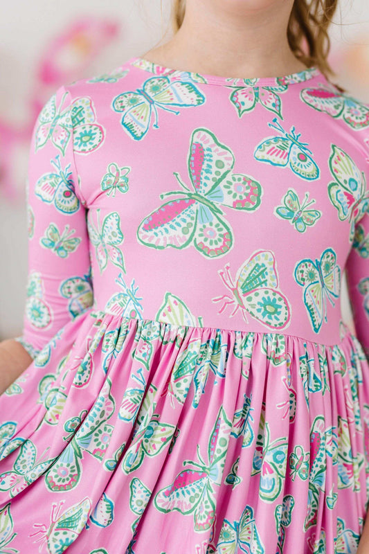 Butterfly Garden 3/4 Sleeve Pocket Twirl Dress - Mila & Rose ® - Flyclothing LLC