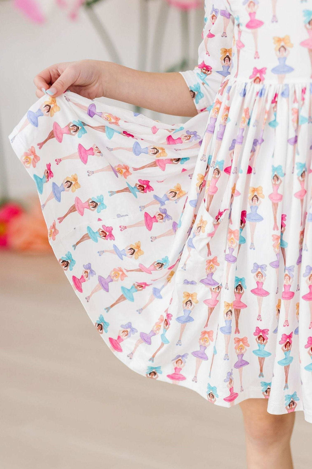 Ballerina Bows 3/4 Sleeve Pocket Twirl Dress - Mila & Rose ® - Flyclothing LLC