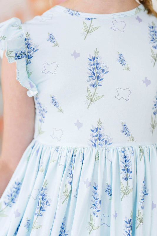 Texas Bluebonnets Flutter Sleeve Twirl Dress - Mila & Rose ® - Flyclothing LLC