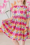 Wonderland Floral 3/4 Sleeve Pocket Twirl Dress