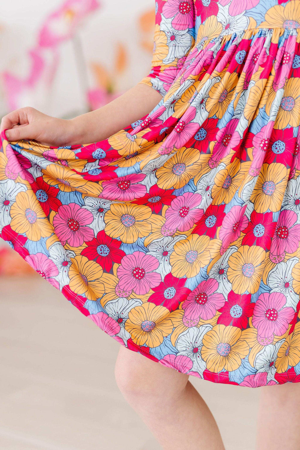 Wonderland Floral 3/4 Sleeve Pocket Twirl Dress - Mila & Rose ® - Flyclothing LLC