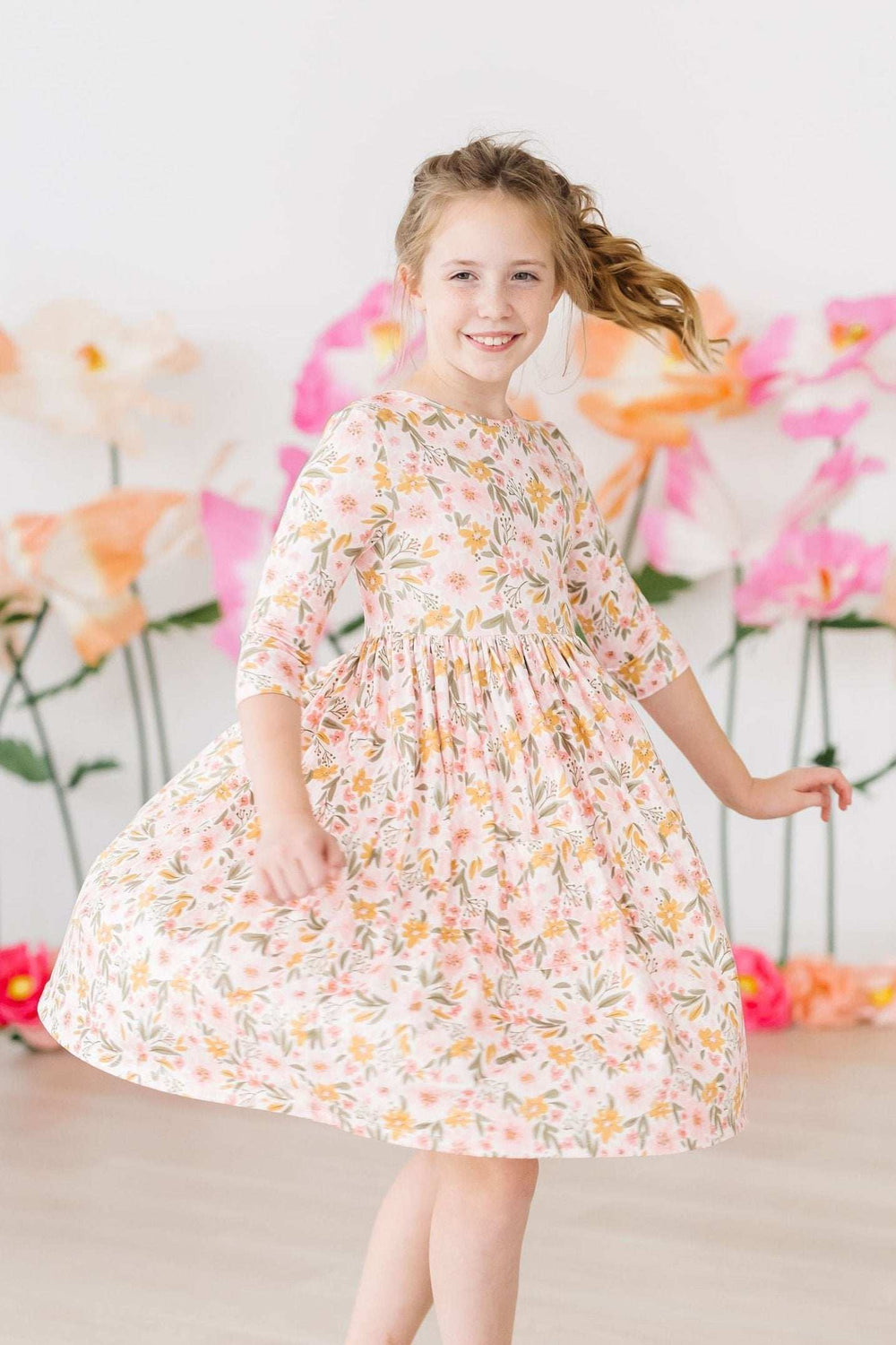 Pretty Peachy 3/4 Sleeve Pocket Twirl Dress - Mila & Rose ® - Flyclothing LLC
