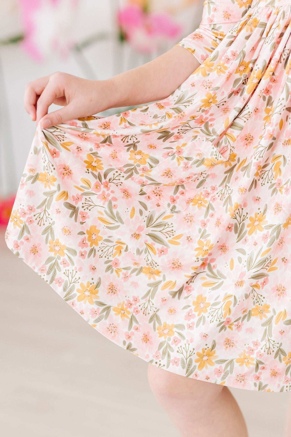Pretty Peachy 3/4 Sleeve Pocket Twirl Dress - Mila & Rose ® - Flyclothing LLC