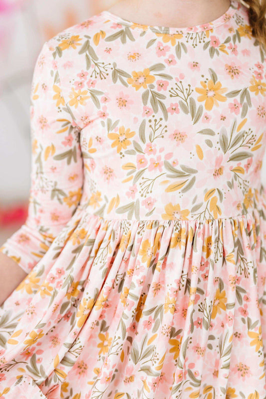 Pretty Peachy 3/4 Sleeve Pocket Twirl Dress - Mila & Rose ® - Flyclothing LLC