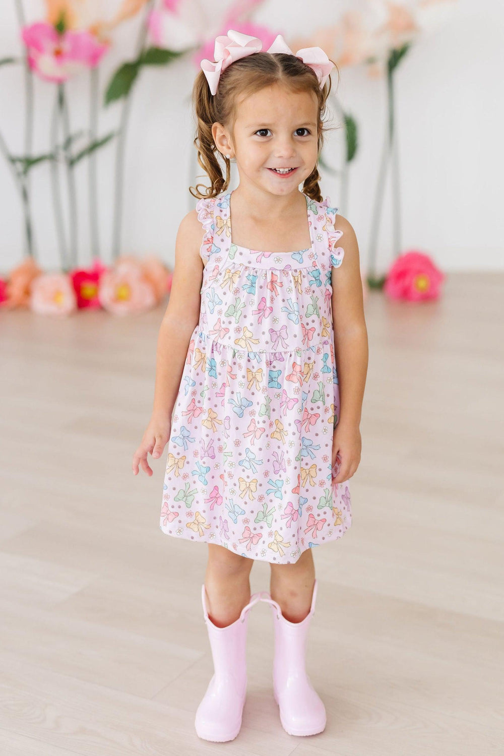 Springtime Bows Ruffle Cross Back Dress - Mila & Rose ®