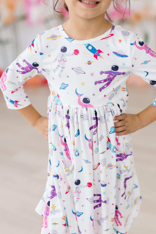 Out of this World 3/4 Sleeve Pocket Twirl Dress - Mila & Rose ® - Flyclothing LLC