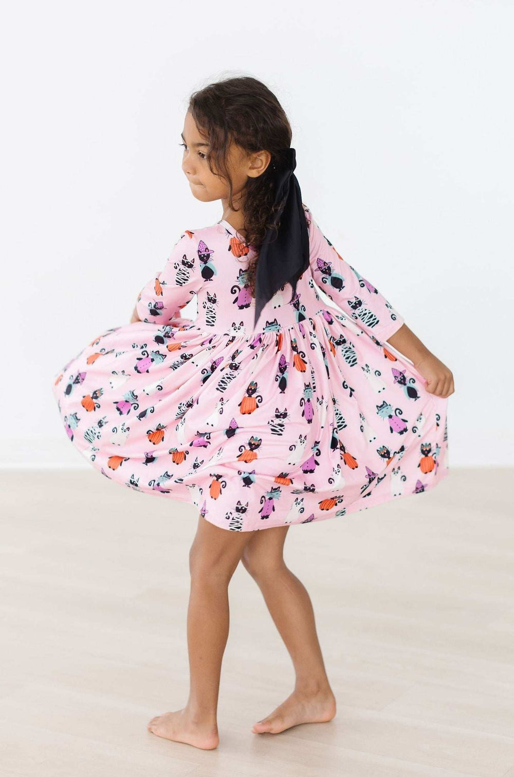 Purr-fectly Spooky 3/4 Sleeve Pocket Twirl Dress - Mila & Rose ® - Flyclothing LLC