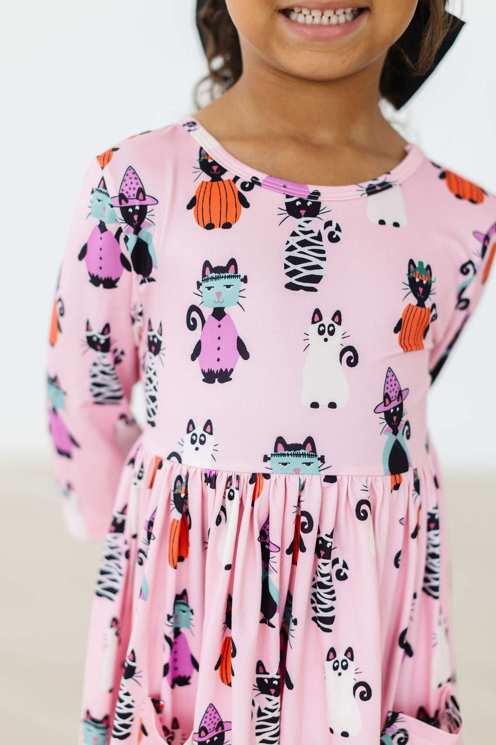 Purr-fectly Spooky 3/4 Sleeve Pocket Twirl Dress - Mila & Rose ® - Flyclothing LLC