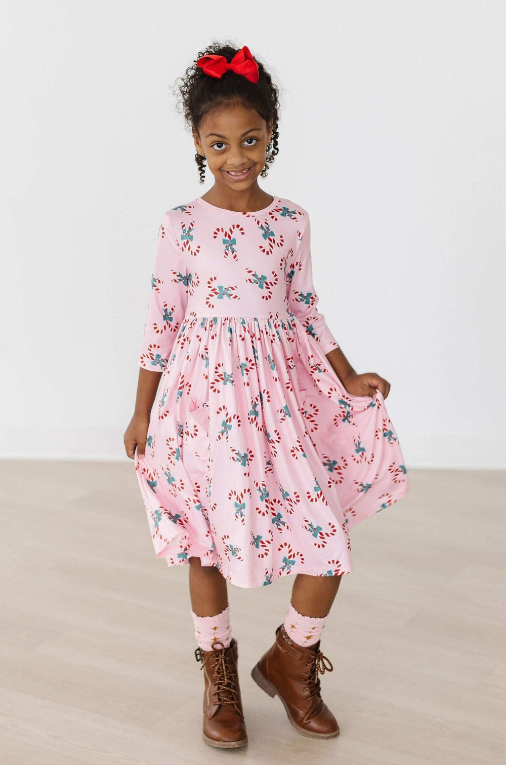 Candy Cane Cutie 3/4 Sleeve Pocket Twirl Dress - Mila & Rose ® - Flyclothing LLC