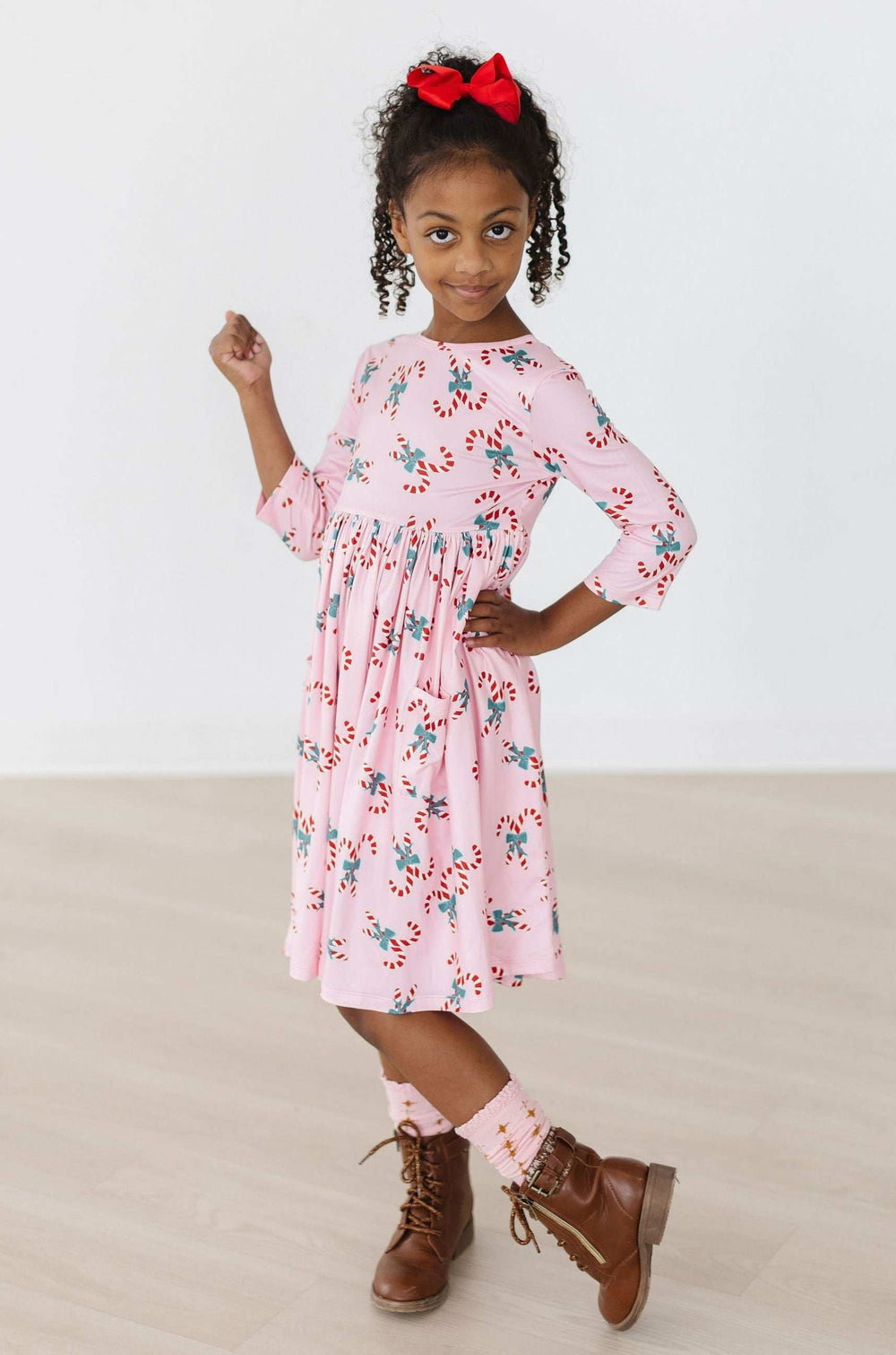 Candy Cane Cutie 3/4 Sleeve Pocket Twirl Dress - Mila & Rose ® - Flyclothing LLC