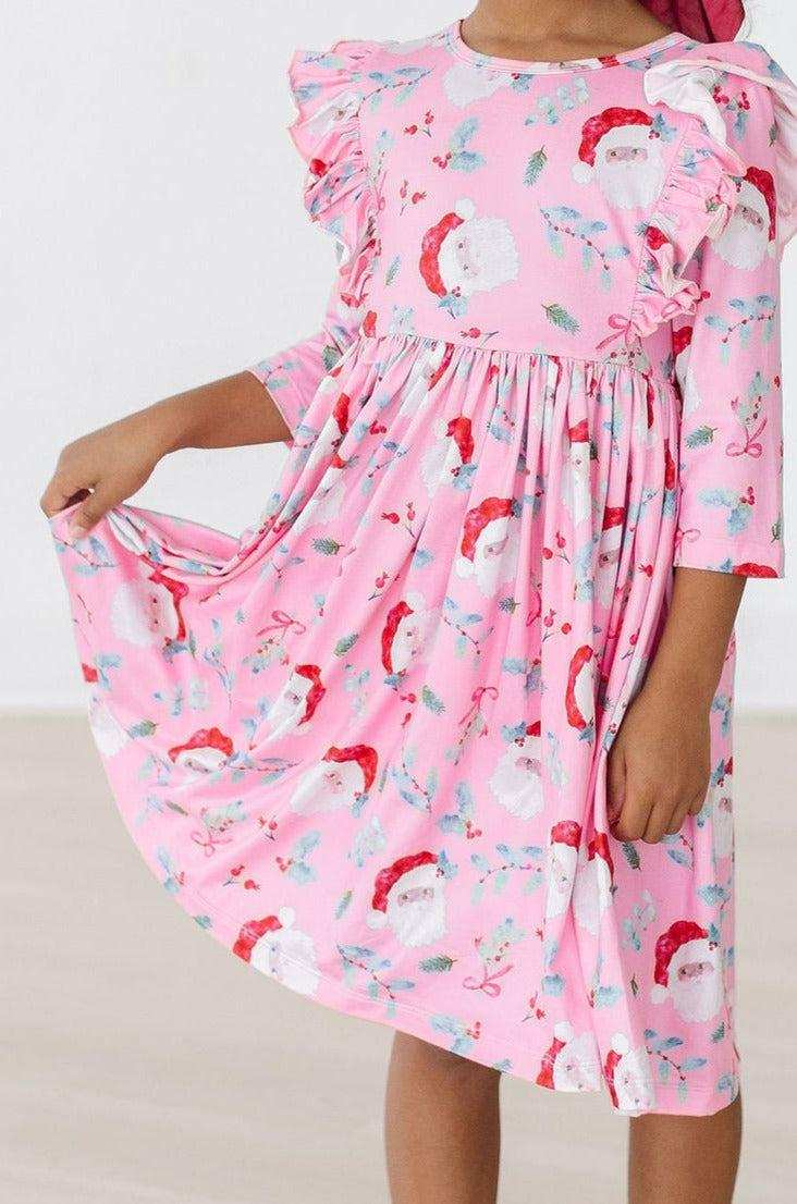 Jolly Old Saint Nick 3/4 Sleeve Ruffle Twirl Dress - Mila & Rose ® - Flyclothing LLC