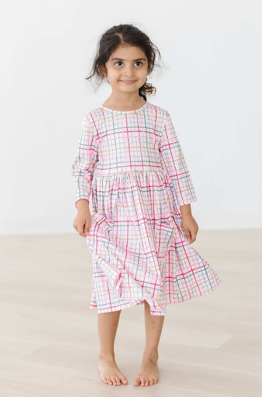 Pink Plaid 3/4 Sleeve Pocket Twirl Dress - Mila & Rose ® - Flyclothing LLC