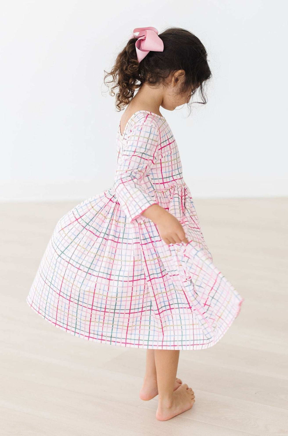 Pink Plaid 3/4 Sleeve Pocket Twirl Dress - Mila & Rose ® - Flyclothing LLC