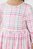 Pink Plaid 3/4 Sleeve Pocket Twirl Dress - Mila & Rose ® - Flyclothing LLC