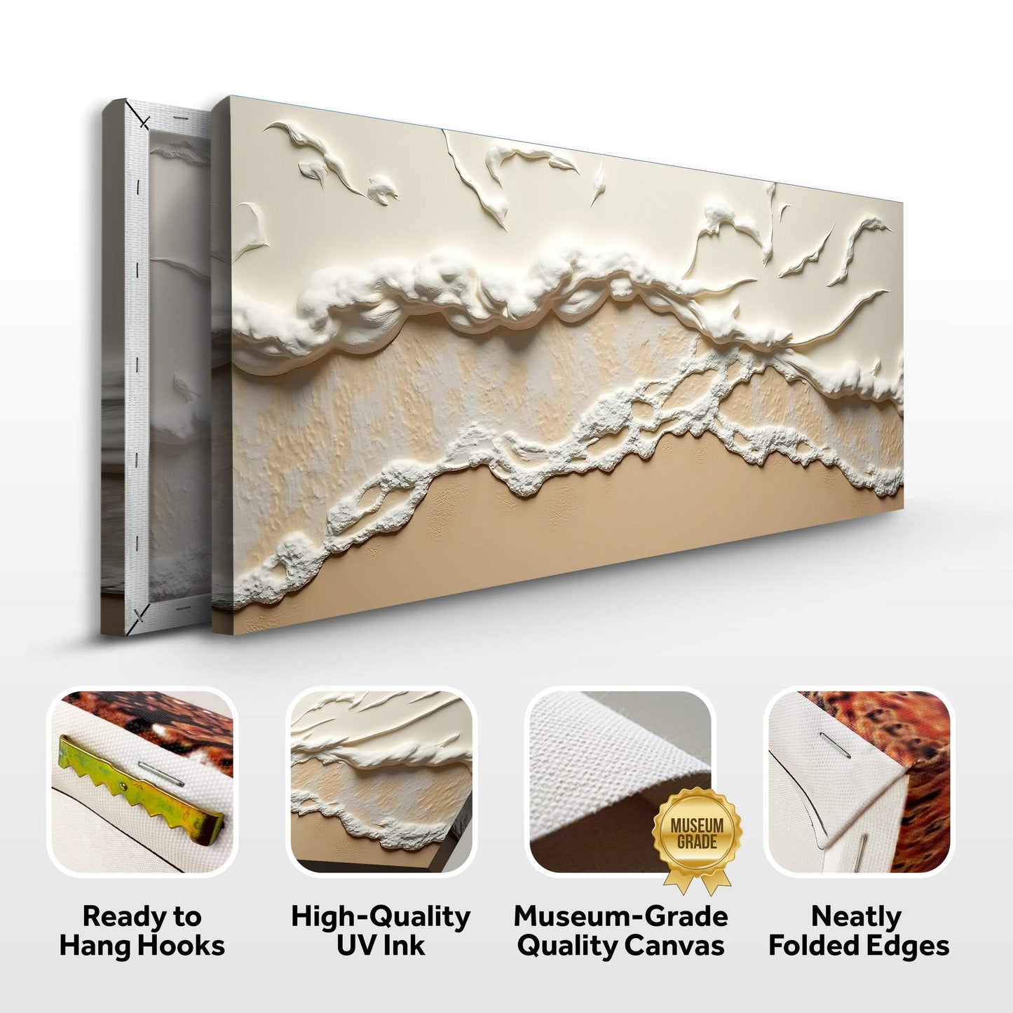 Beige Abstract Ocean Waves Wall Art - Tailored Canvases - Flyclothing LLC