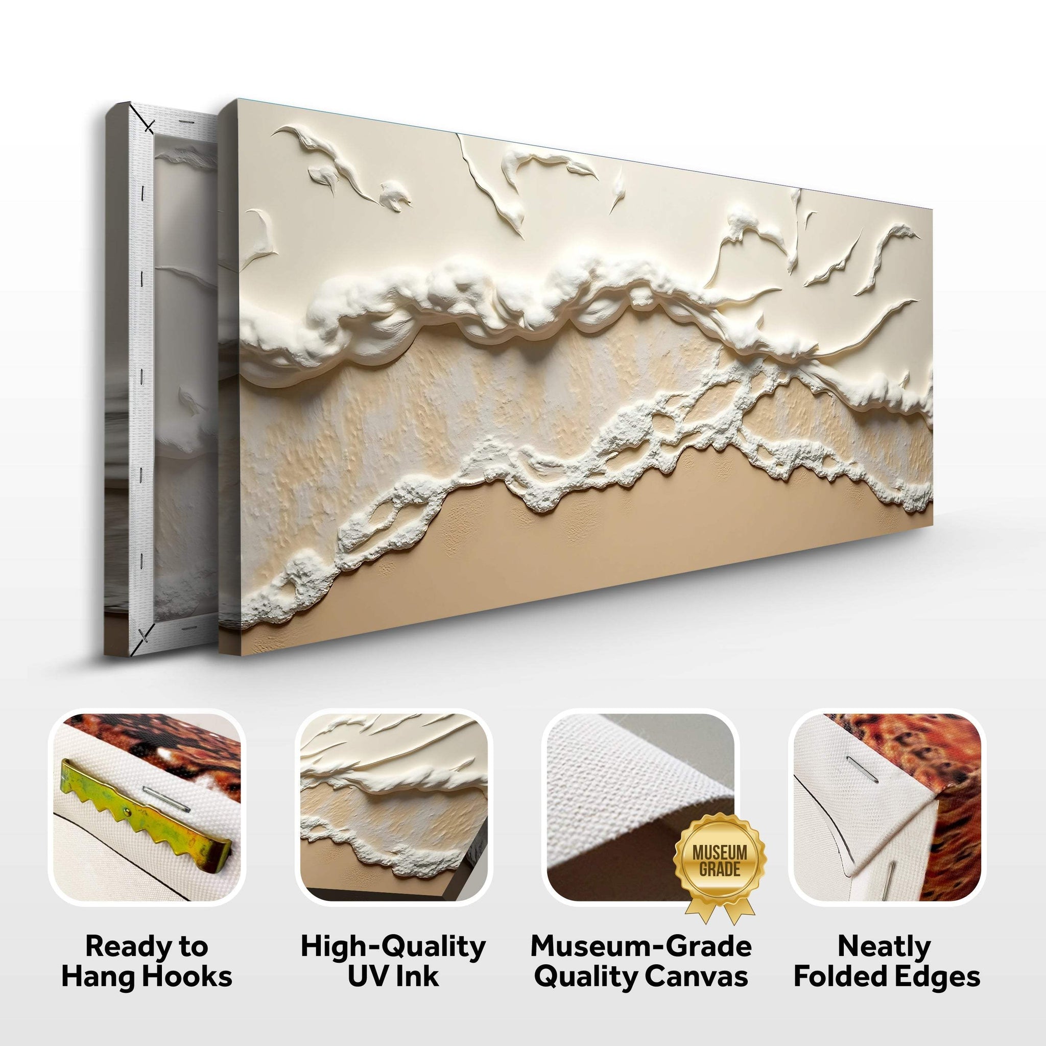 Beige Abstract Ocean Waves Wall Art - Tailored Canvases - Flyclothing LLC